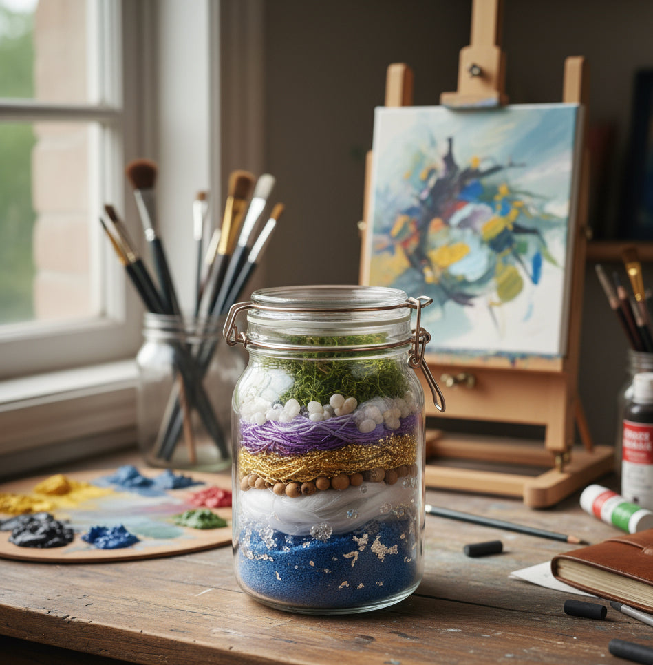 5 Transformative Art Therapy Exercises You Can Try Today - Image of Emotional Jar, full of creative pieces inside like suggested in one of the five activities.