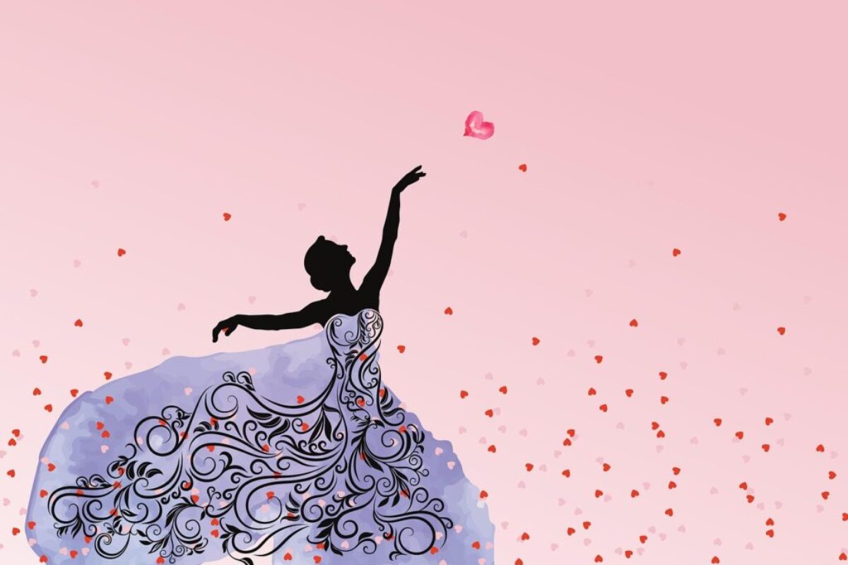 Woman drawing with beautiful dress reaching towards a love heart - Painting Your Way to Confidence: How Art Therapy Can Boost Self-Esteem